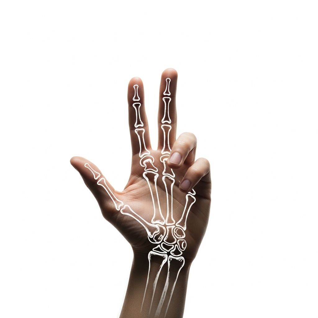 Abstraktna, stilizirana fotografija človeške roke pri raztezanju prstov na belem ozadju, ki ponazarja gibljivost sklepov